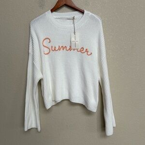 NWT Moon & Madison Cream Knit Summer Graphic Pullover Sweater XL